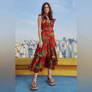 Farm Rio  Red forest birds maxi dress, Medium